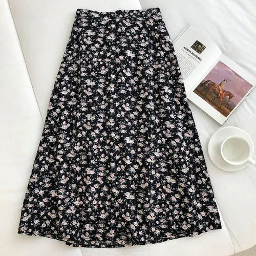 Korean Vintage Floral Slim Versatile High Waist Female Skirt